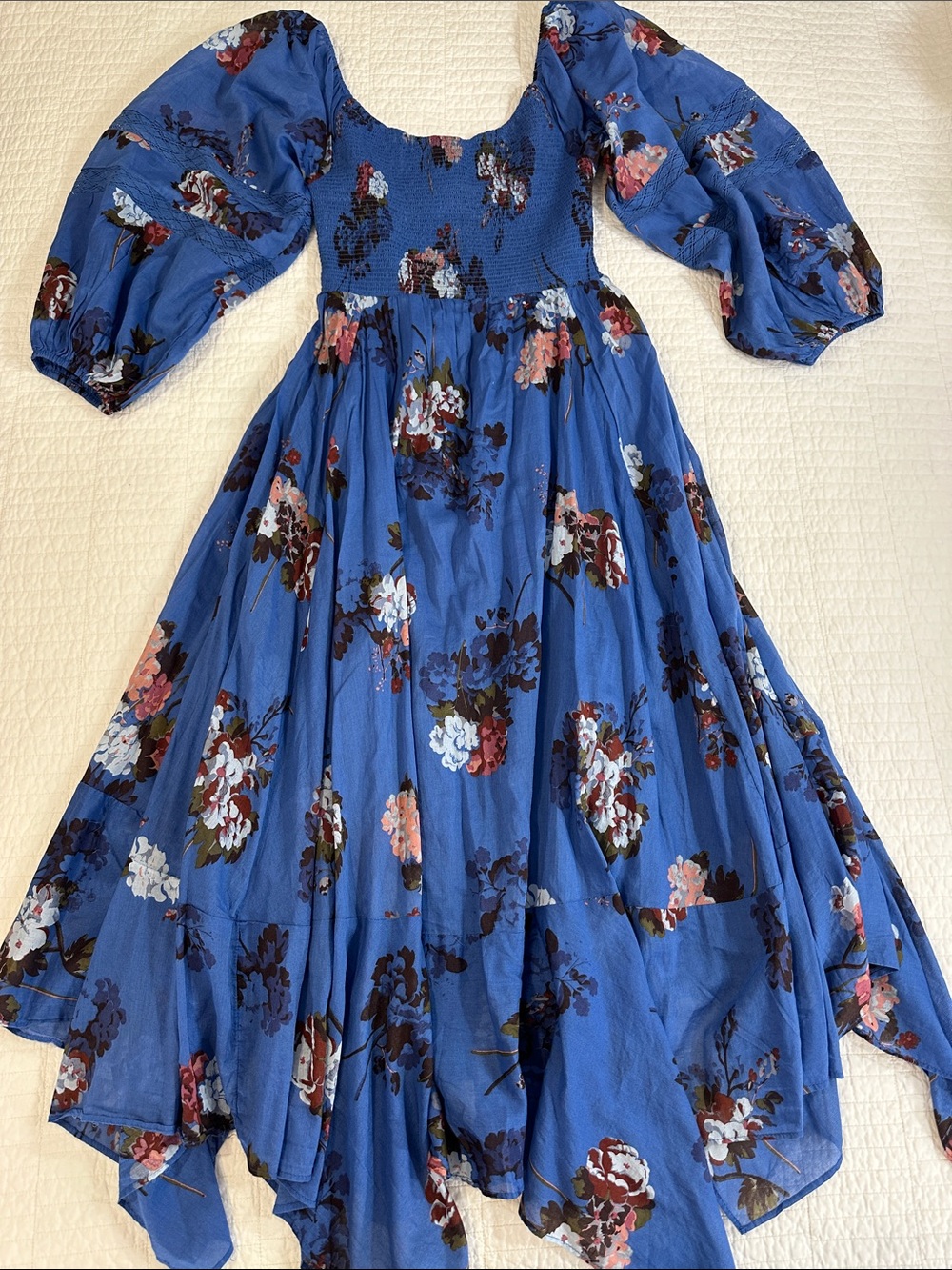 Free People Morning Glory Maxi Dress Blue Floral Maxi Dress Smocked NWT wedding - Picture 5 of 11